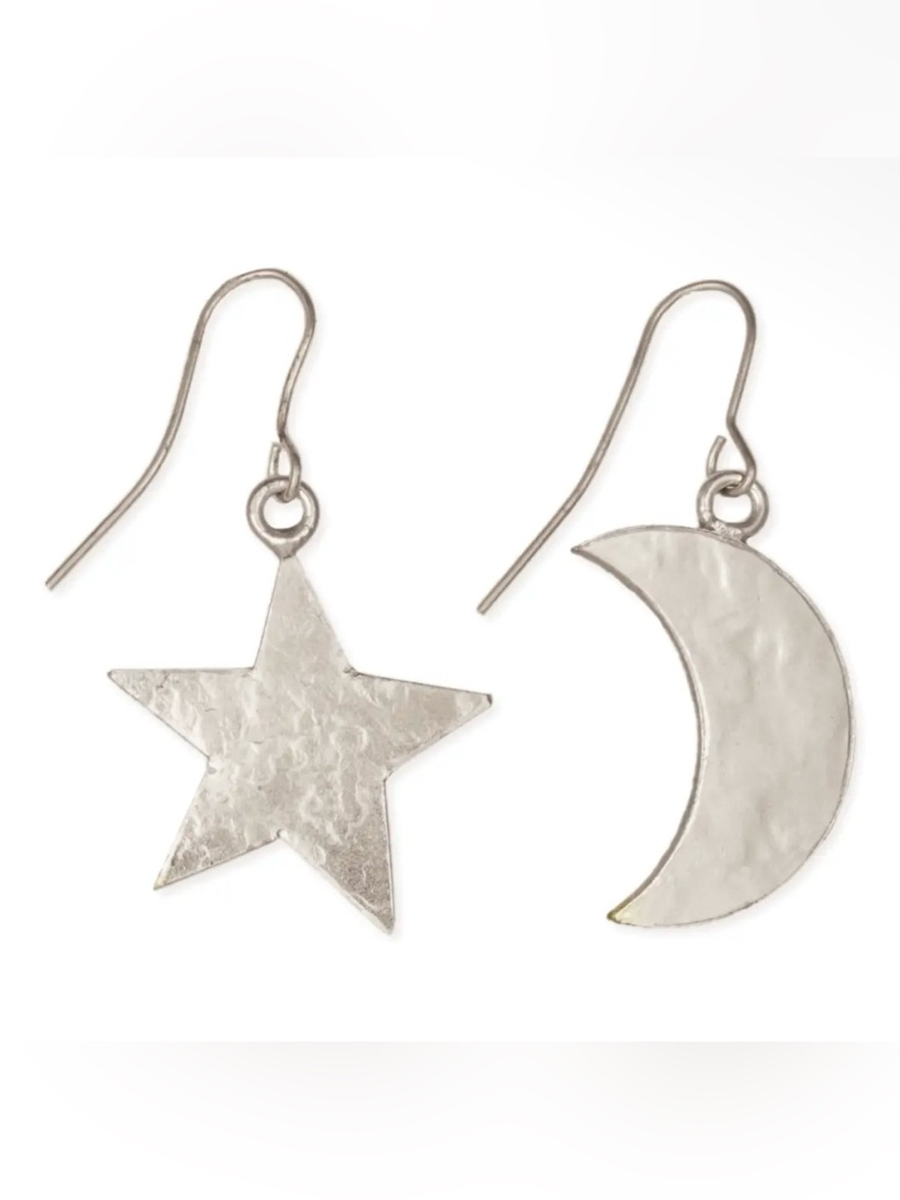 Textured Skies Silver Moon and Star Dangle Earrings